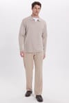 RELAX FIT POLO NECK HALF ZIPPER  LONG SLV T-SHIRT COTTON PLAIN