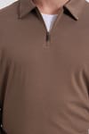 Erkek Relax Fit Rahat Kesim %100 Pamuk Yarım Fermuarlı Polo Yaka İnterlok Koyu Vizon Sweatshirt