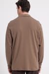 Erkek Relax Fit Rahat Kesim %100 Pamuk Yarım Fermuarlı Polo Yaka İnterlok Koyu Vizon Sweatshirt