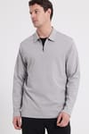 Erkek Relax Fit Rahat Kesim %100 Pamuk Yarım Fermuarlı Polo Yaka İnterlok Gri Sweatshirt