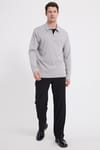 Erkek Relax Fit Rahat Kesim %100 Pamuk Yarım Fermuarlı Polo Yaka İnterlok Gri Sweatshirt