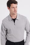 Erkek Relax Fit Rahat Kesim %100 Pamuk Yarım Fermuarlı Polo Yaka İnterlok Gri Sweatshirt