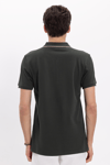 Erkek Slim Fit Dar Kesim %100 Pamuk Kısa Kollu Yarım Fermuarlı Yeşil Polo Yaka Tişört