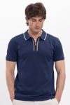 Erkek Slim Fit Dar Kesim %100 Pamuk Kısa Kollu Yarım Fermuarlı Lacivert Polo Yaka Tişört