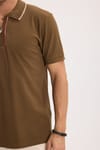 Erkek Slim Fit Dar Kesim %100 Pamuk Kısa Kollu Yarım Fermuarlı Vizon Polo Yaka Tişört