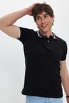 Erkek Slim Fit Dar Kesim %100 Pamuk Siyah Polo Yaka Tişört