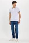Erkek Slim Fit Dar Kesim %100 Pamuk Düz Pike Yaka ve Kol Detaylı Beyaz Polo Yaka Tişört