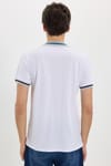 Erkek Slim Fit Dar Kesim %100 Pamuk Düz Pike Yaka ve Kol Detaylı Beyaz Polo Yaka Tişört