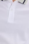 Erkek Slim Fit Dar Kesim %100 Pamuk Düz Pike Yaka ve Kol Detaylı Beyaz Polo Yaka Tişört