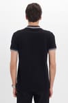Erkek Slim Fit Dar Kesim %100 Pamuk Düz Pike Yaka ve Kol Detaylı Siyah Polo Yaka Tişört
