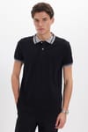 Erkek Slim Fit Dar Kesim %100 Pamuk Düz Pike Yaka ve Kol Detaylı Siyah Polo Yaka Tişört