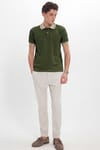 Erkek Slim Fit Dar Kesim %100 Pamuk Düz Pike Yaka ve Kol Detaylı Haki Polo Yaka Tişört