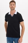 Erkek Slim Fit Dar Kesim %100 Pamuk Siyah Polo Yaka Tişört