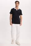 Erkek Slim Fit Dar Kesim %100 Pamuk Siyah Polo Yaka Tişört