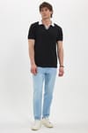 Erkek Slim Fit Dar Kesim %100 Pamuk Koyu Siyah Polo Yaka Tişört