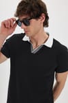 Erkek Slim Fit Dar Kesim %100 Pamuk Koyu Siyah Polo Yaka Tişört