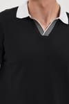 Erkek Slim Fit Dar Kesim %100 Pamuk Koyu Siyah Polo Yaka Tişört