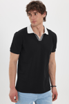 Erkek Slim Fit Dar Kesim %100 Pamuk Koyu Siyah Polo Yaka Tişört