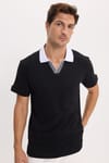 Erkek Slim Fit Dar Kesim %100 Pamuk Siyah Polo Yaka Tişört