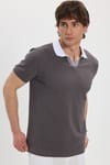 Erkek Slim Fit Dar Kesim %100 Pamuk Koyu Gri Polo Yaka Tişört