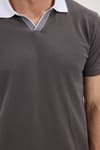 Erkek Slim Fit Dar Kesim %100 Pamuk Koyu Gri Polo Yaka Tişört