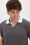 Erkek Slim Fit Dar Kesim %100 Pamuk Koyu Gri Polo Yaka Tişört