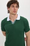 Erkek Slim Fit Dar Kesim %100 Pamuk Koyu Yeşil Polo Yaka Tişört