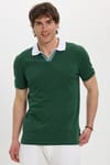 Erkek Slim Fit Dar Kesim %100 Pamuk Koyu Yeşil Polo Yaka Tişört