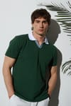 Erkek Slim Fit Dar Kesim %100 Pamuk Koyu Yeşil Polo Yaka Tişört