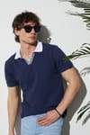 Erkek Slim Fit Dar Kesim %100 Pamuk Lacivert Polo Yaka Tişört