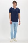 Erkek Slim Fit Dar Kesim %100 Pamuk Lacivert Polo Yaka Tişört