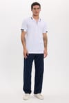 Erkek Slim Fit Dar Kesim %100 Pamuk Kısa Kollu Fermuarlı Beyaz Polo Yaka Tişört