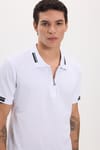 Erkek Slim Fit Dar Kesim %100 Pamuk Kısa Kollu Fermuarlı Beyaz Polo Yaka Tişört