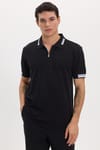 Erkek Slim Fit Dar Kesim %100 Pamuk Kısa Kollu Fermuarlı Siyah Polo Yaka Tişört