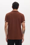 Erkek Slim Fit Dar Kesim %100 Pamuk Kısa Kollu Fermuarlı Kahverengi Polo Yaka Tişört