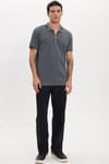 Erkek Slim Fit Dar Kesim %100 Pamuk Kısa Kollu Fermuarlı Antrasit Polo Yaka Tişört