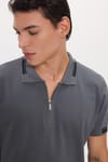 Erkek Slim Fit Dar Kesim %100 Pamuk Kısa Kollu Fermuarlı Antrasit Polo Yaka Tişört