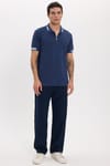 Erkek Slim Fit Dar Kesim %100 Pamuk Kısa Kollu Fermuarlı Lacivert Polo Yaka Tişört