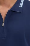 Erkek Slim Fit Dar Kesim %100 Pamuk Kısa Kollu Fermuarlı Lacivert Polo Yaka Tişört