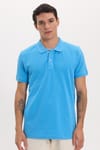 Erkek Slim Fit Dar Kesim Premium Seri %100 Pamuk Yumuşak Dokulu Merserize Mavi Polo Yaka Tişört 