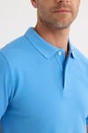 Erkek Slim Fit Dar Kesim Premium Seri %100 Pamuk Yumuşak Dokulu Merserize Mavi Polo Yaka Tişört 