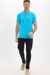 Erkek Slim Fit Dar Kesim Premium Seri %100 Pamuk Yumuşak Dokulu Merserize Mavi Polo Yaka Tişört 