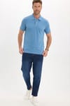 Erkek Slim Fit Dar Kesim Premium Seri %100 Pamuk Yumuşak Dokulu Merserize Mavi Polo Yaka Tişört 