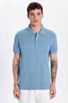 Erkek Slim Fit Dar Kesim Premium Seri %100 Pamuk Yumuşak Dokulu Merserize Mavi Polo Yaka Tişört 