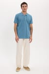 Erkek Slim Fit Dar Kesim Premium Seri %100 Pamuk Yumuşak Dokulu Merserize İndigo Polo Yaka Tişört 