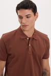 Erkek Slim Fit Dar Kesim Premium Seri %100 Pamuk Yumuşak Dokulu Merserize Kahverengi Polo Yaka Tişört 