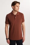 Erkek Slim Fit Dar Kesim Premium Seri %100 Pamuk Yumuşak Dokulu Merserize Kahverengi Polo Yaka Tişört 