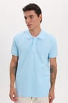 Erkek Slim Fit Dar Kesim Premium Seri %100 Pamuk Yumuşak Dokulu Merserize Mavi Polo Yaka Tişört 