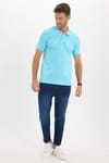 Erkek Slim Fit Dar Kesim Premium Seri %100 Pamuk Yumuşak Dokulu Merserize Mavi Polo Yaka Tişört 