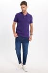 Erkek Slim Fit Dar Kesim Premium Seri %100 Pamuk Yumuşak Dokulu Merserize Mor Polo Yaka Tişört 